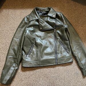 trendy green leather jacket